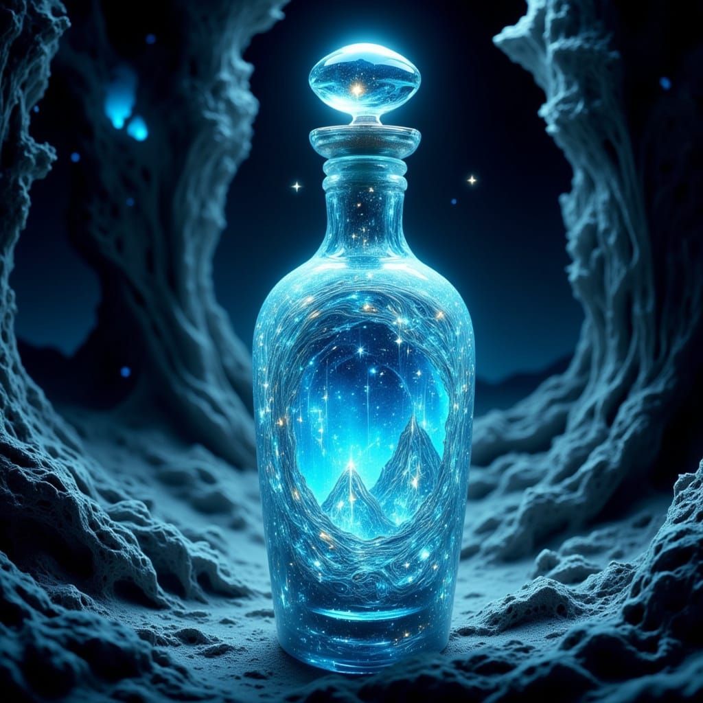 Ethereal Potion Bottle in Cyberpunk Dreamscape