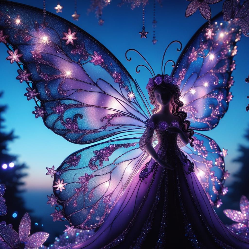 Ethereal Butterfly Angel in Indigo Twilight