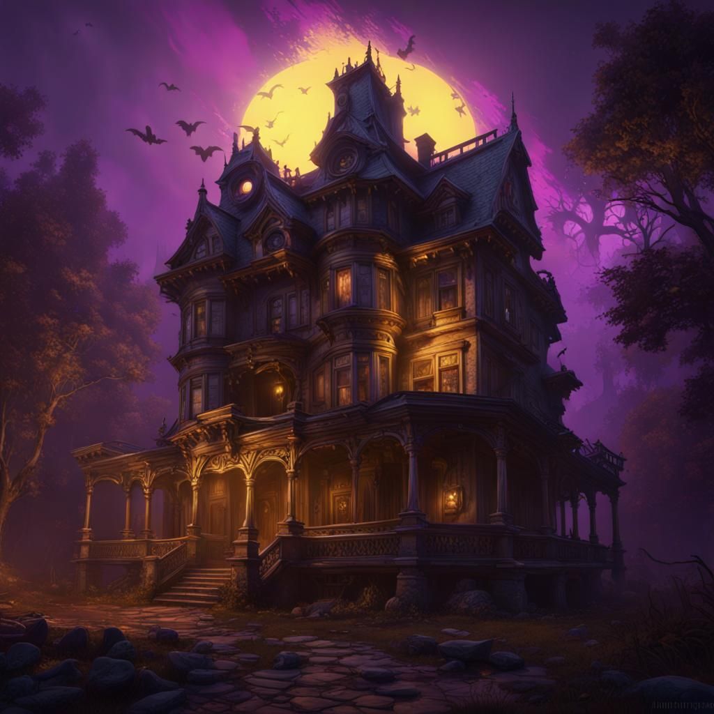 Haunted House with Ghosts: Dark Fantasy Concept Art