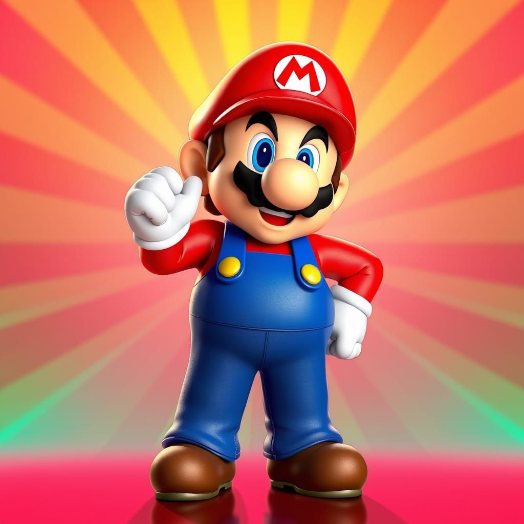 Heroic Mario in Vibrant, Radial Gradient Background