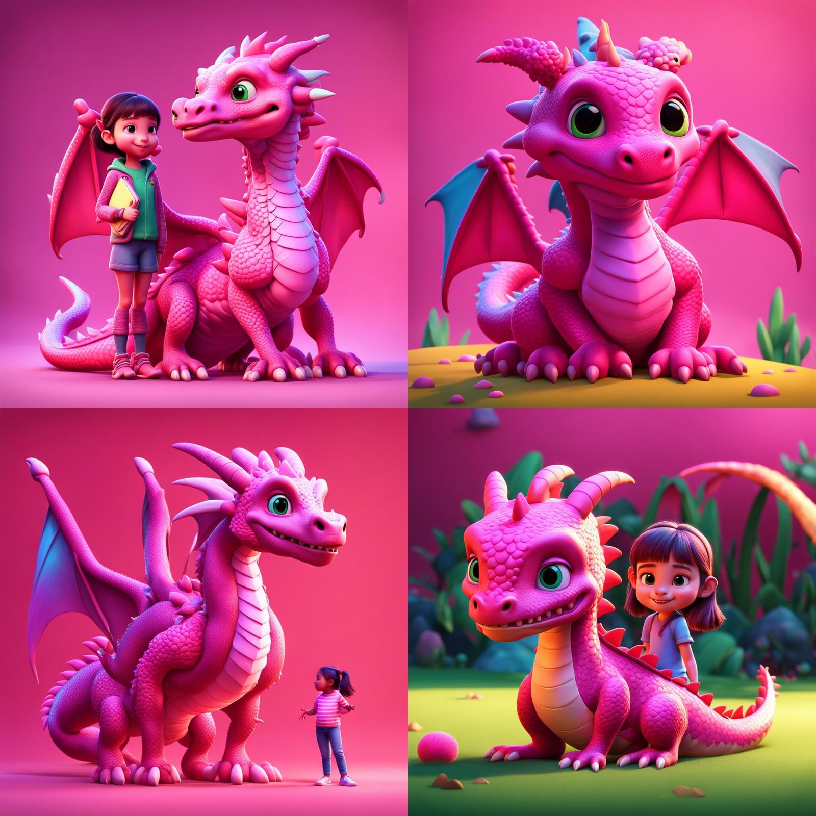Cute Pink Dragon with Girl: 3D Digital Art