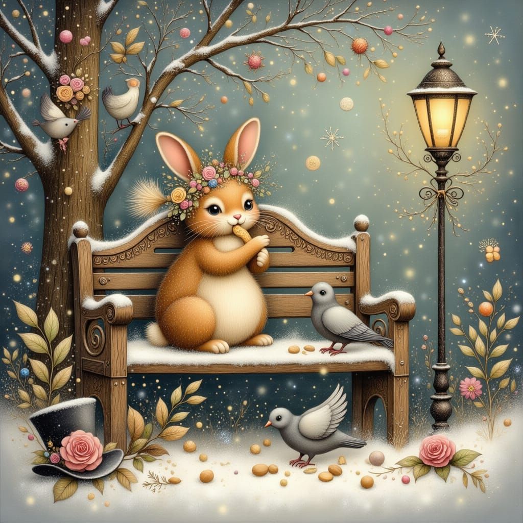 Winter Park Bench, Bunny n birds