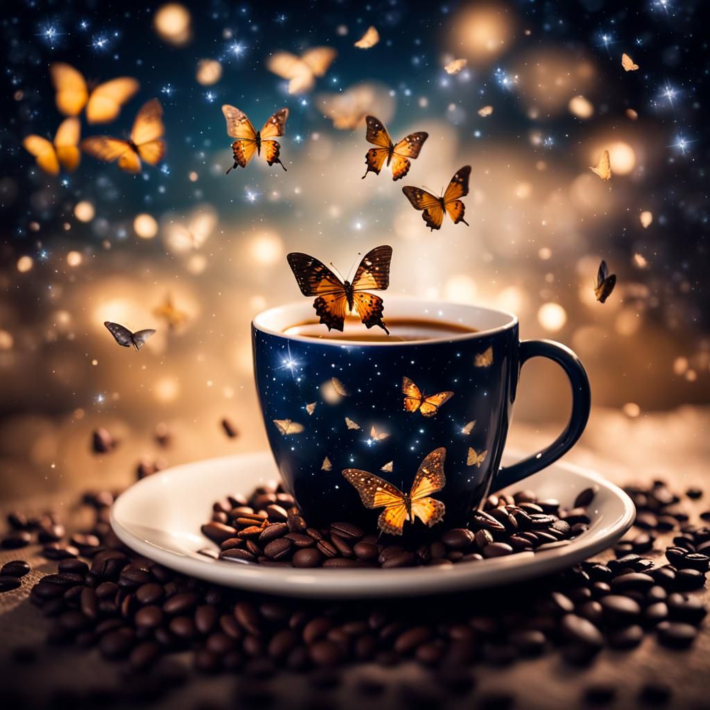 Butterflies Emerge from Coffee Cup at Night
