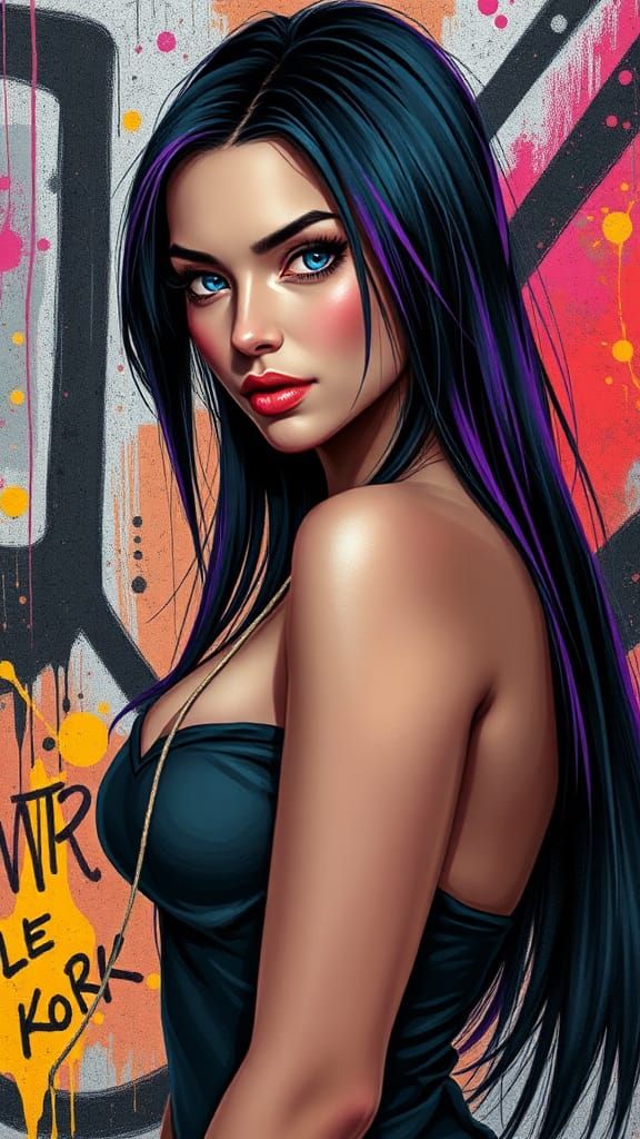 Stunning Woman in Graffiti Art Scene