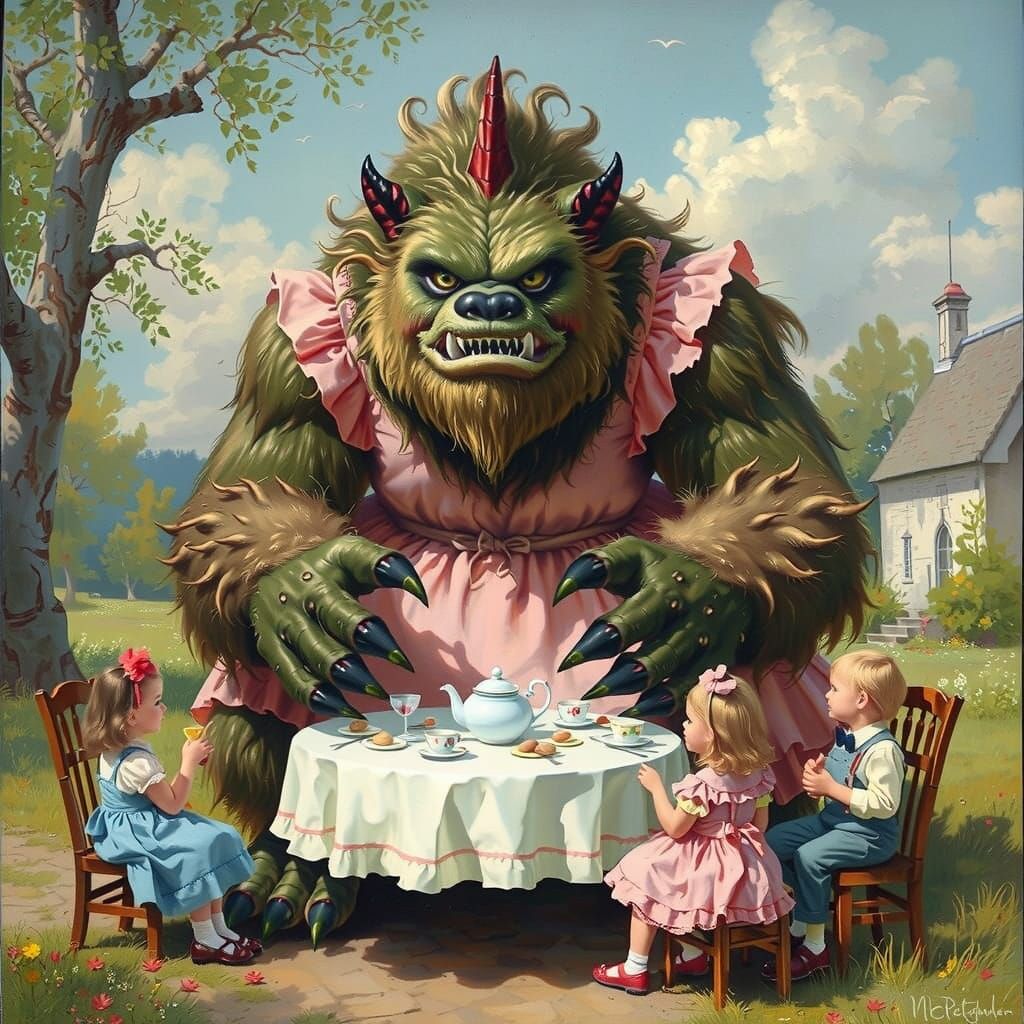 Gentle Monster Tea Party as Norman Rockwell Painting