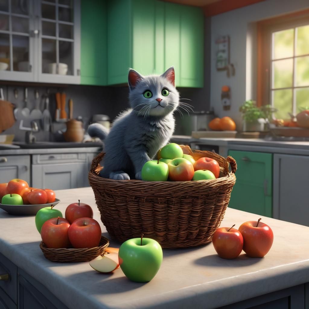 Kittens Discover Apples: 3D Animated Scene