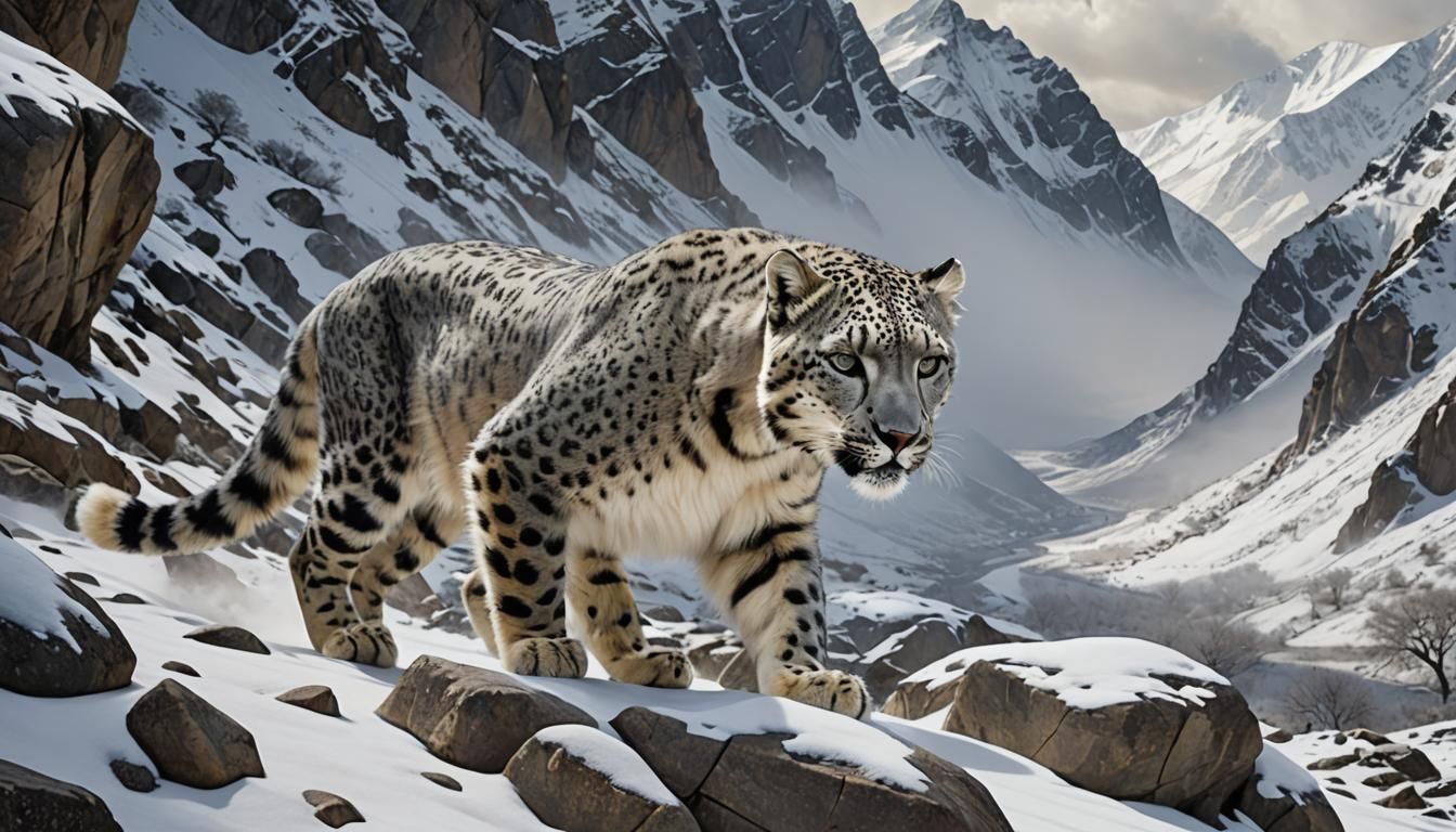 Snow Leopards on the Prowl: A Matte Painting