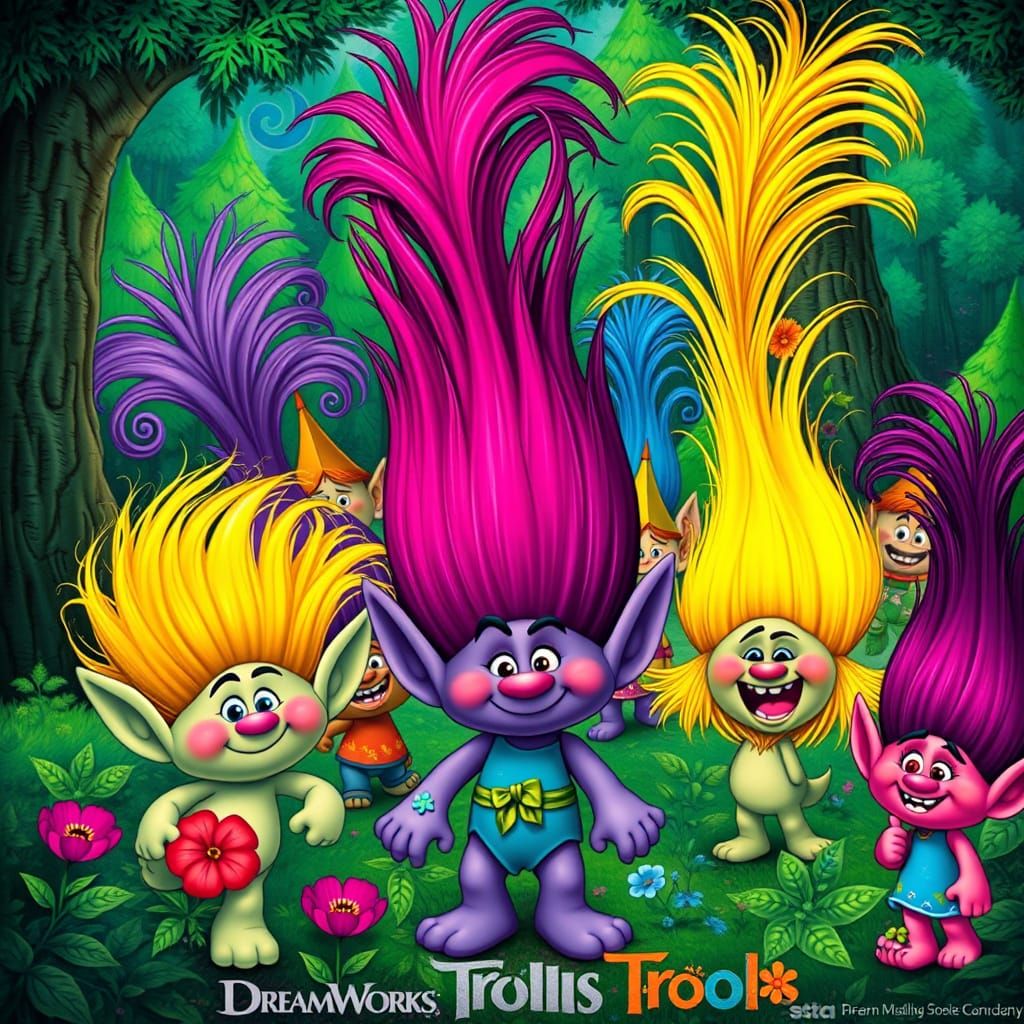 Vibrant Trolls Community in Pop Art Style