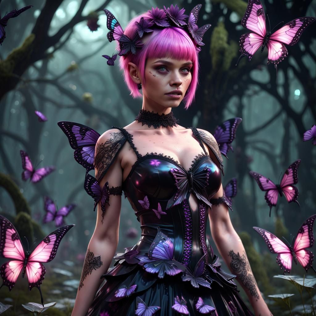 Gothic Butterfly Druid with Neon Magic