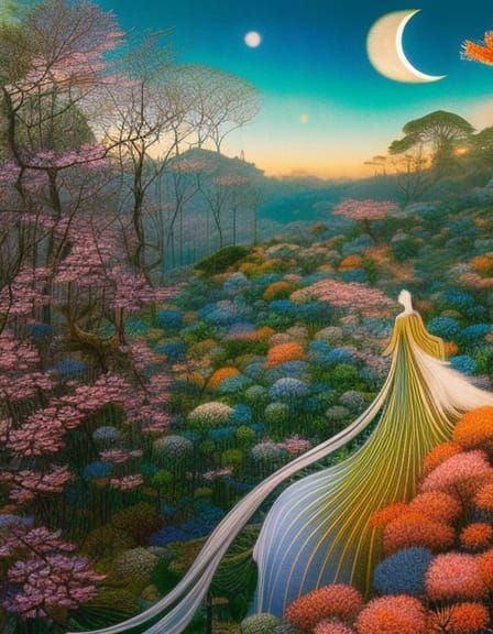 Sunset Wizard Hybrid Woman in a Magical Network