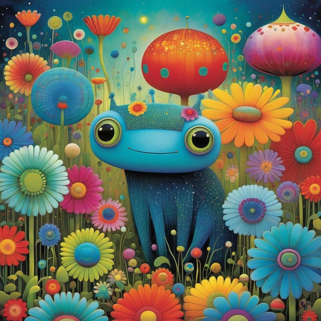 Whimsical Fantasy Creature in a Vibrant Square World