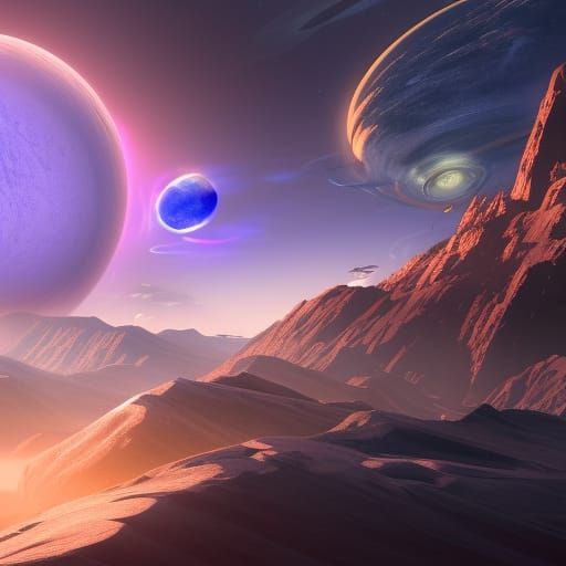 Comet Racing Toward a Planet: Detailed Matte Painting