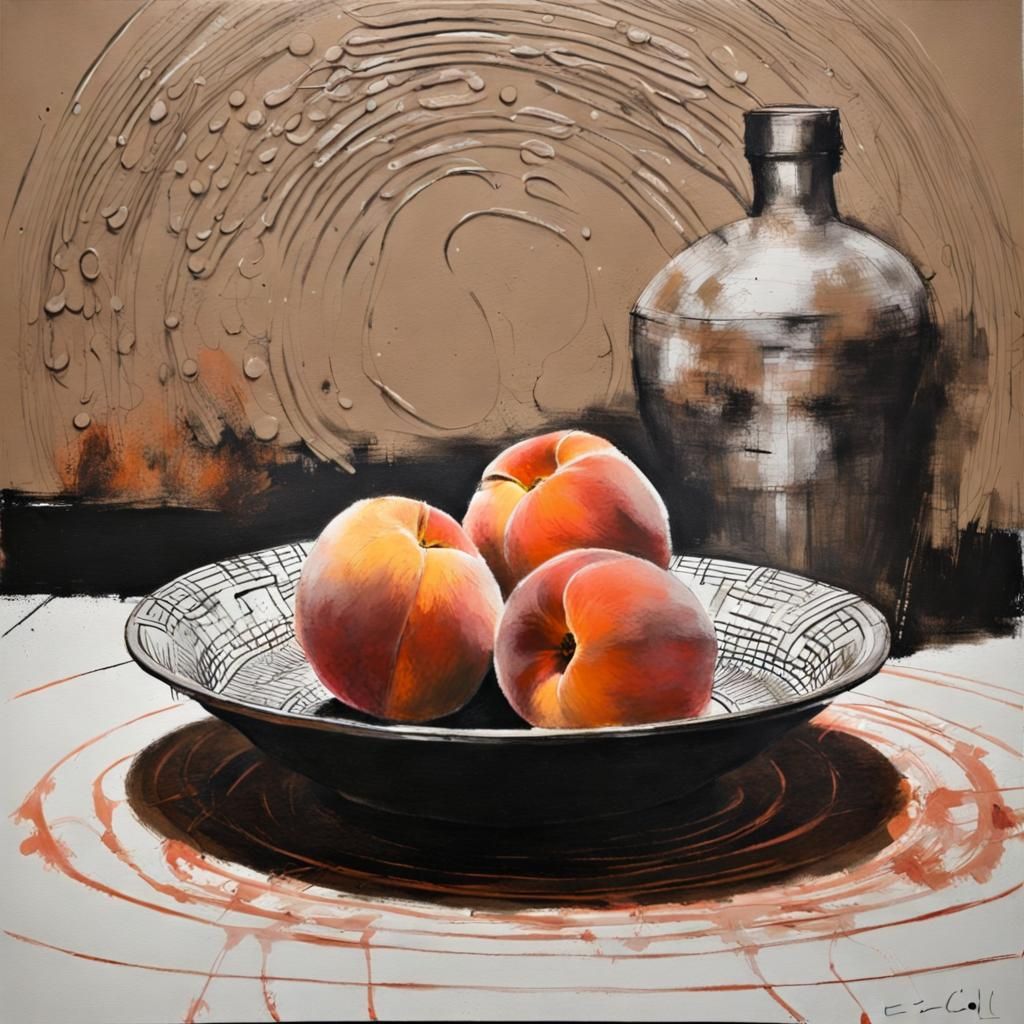 E. Coli and Peaches Still Life, Guy Denning Style