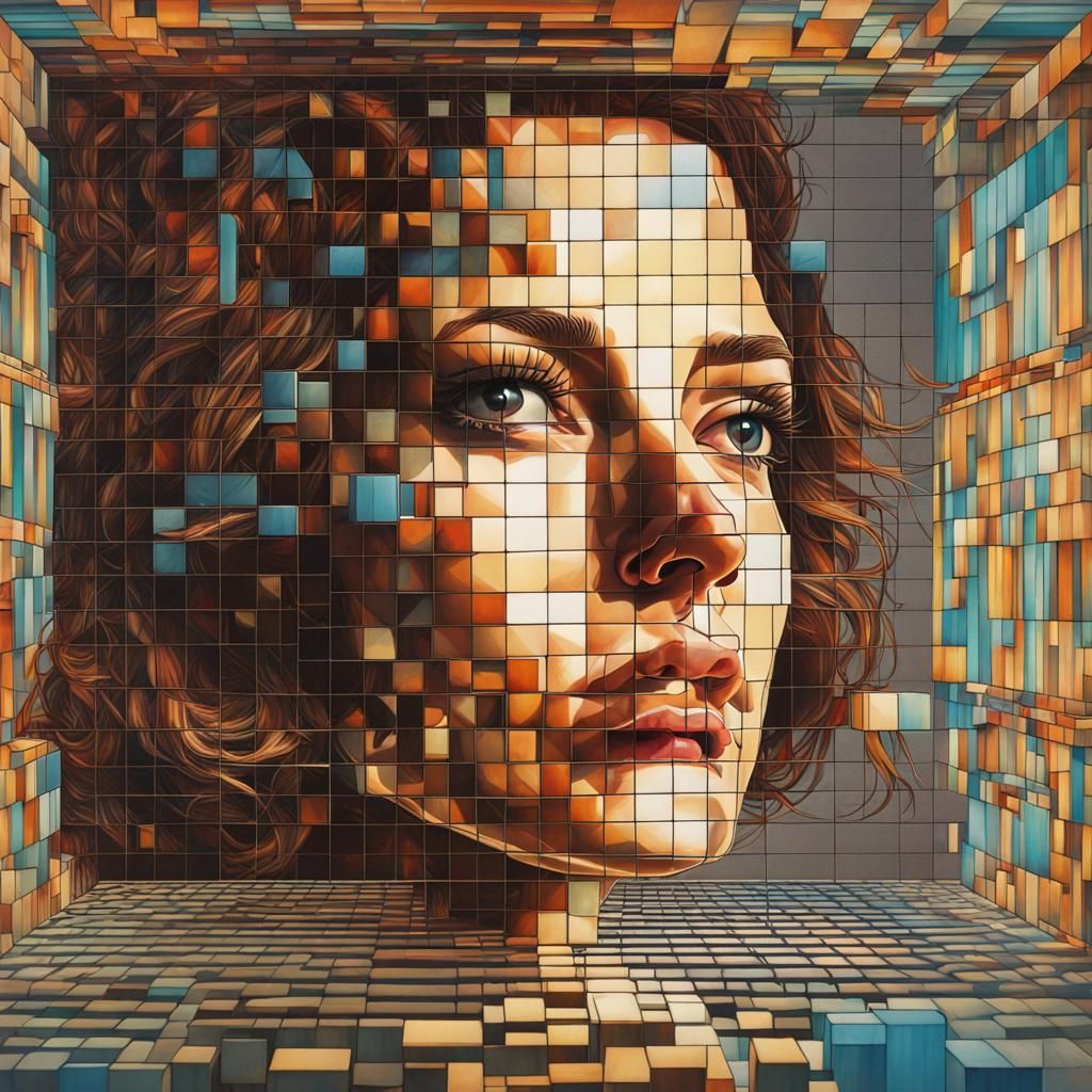 Geometric Box: Pixelated Woman in Glass