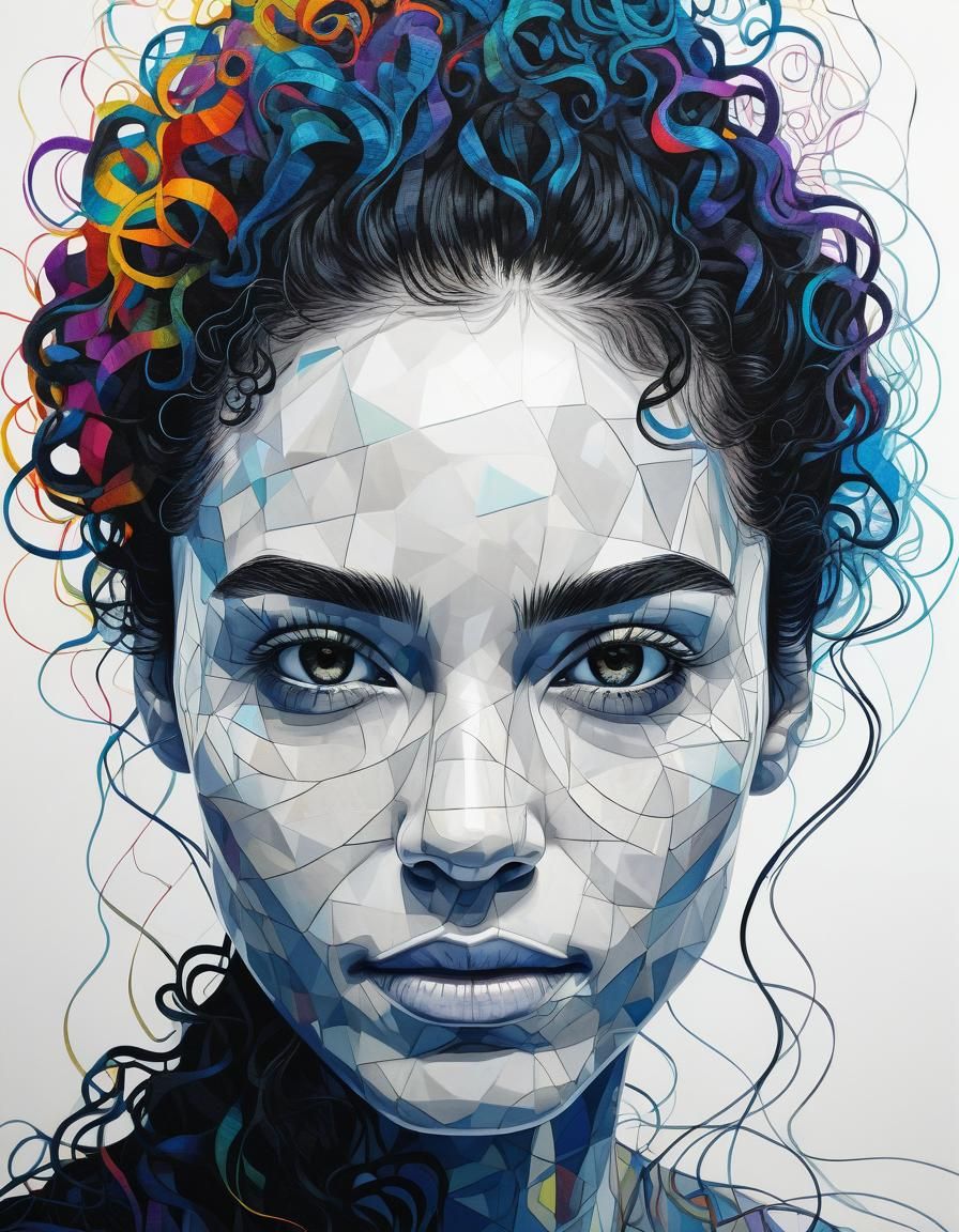 Detailed Portrait of a Woman with Curly Hair