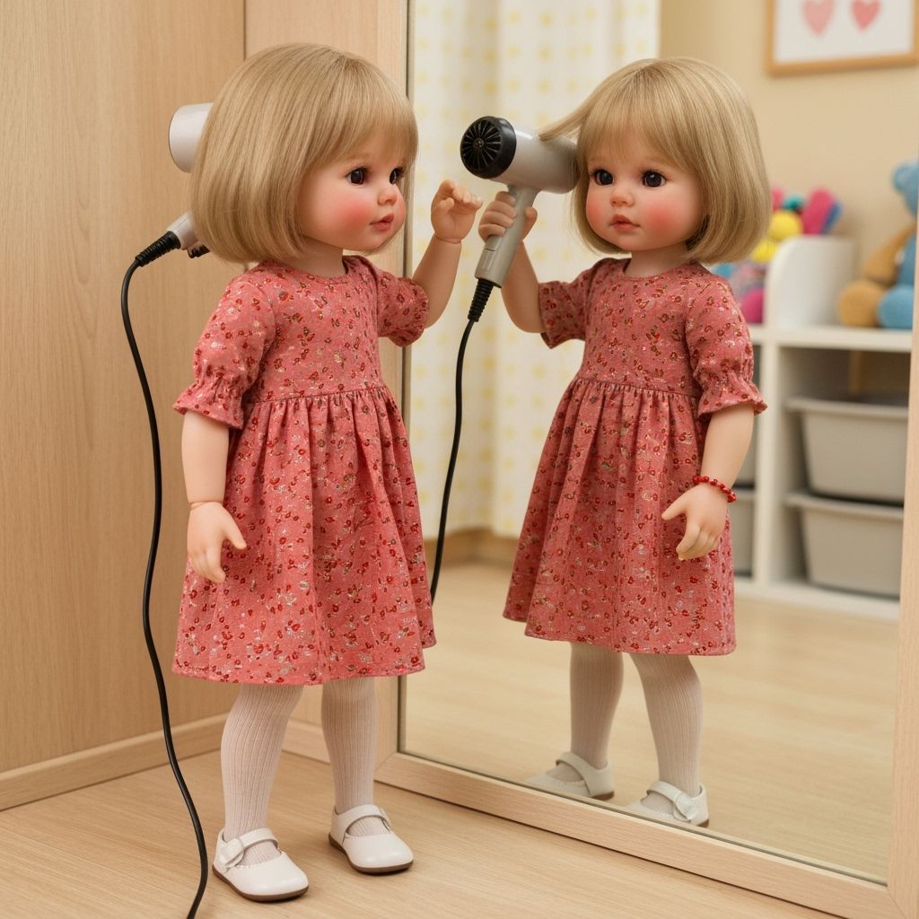 Realistic Doll Portrait of a Girl Drying Her Hair