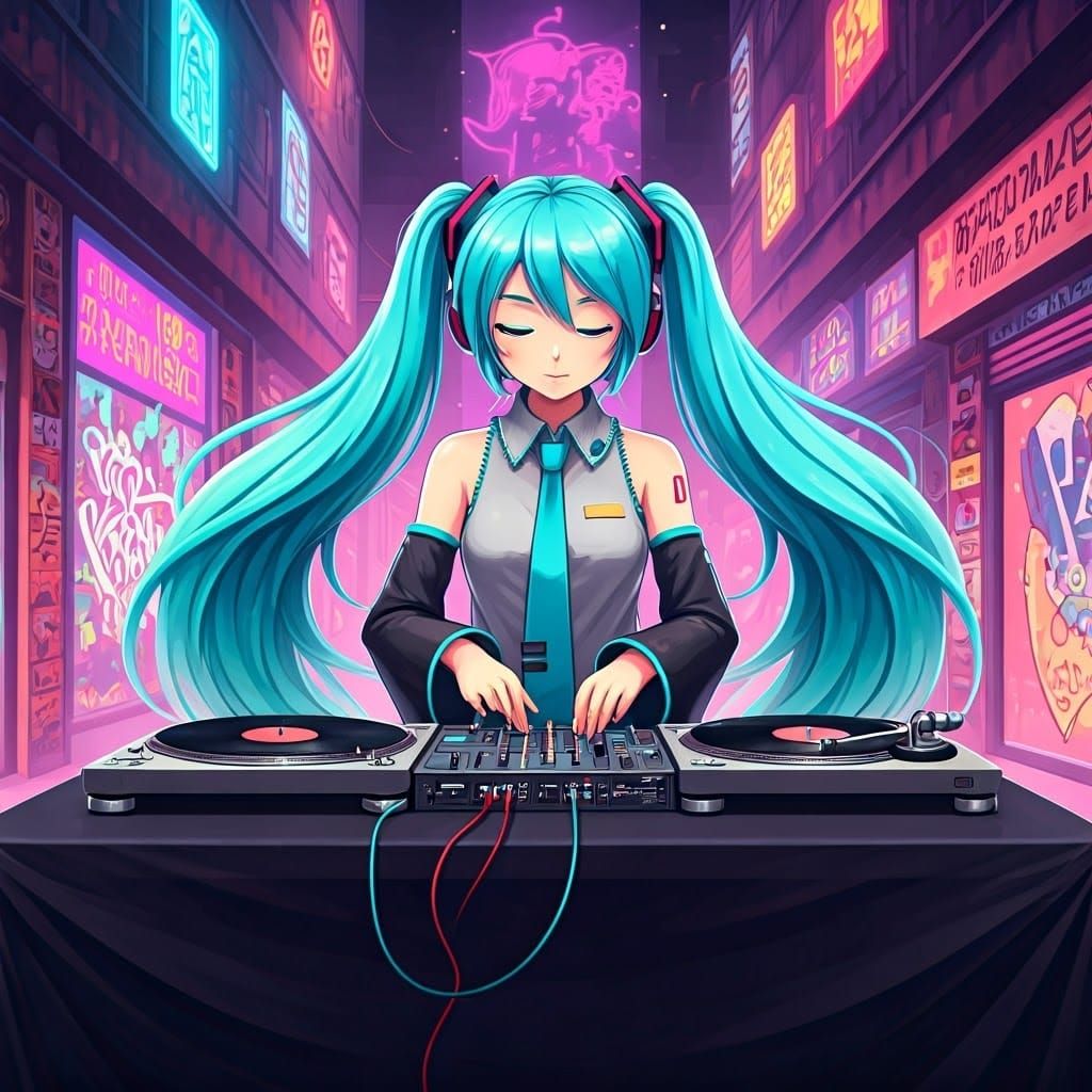 Hatsune Miku DJ in Graffiti Alleyway