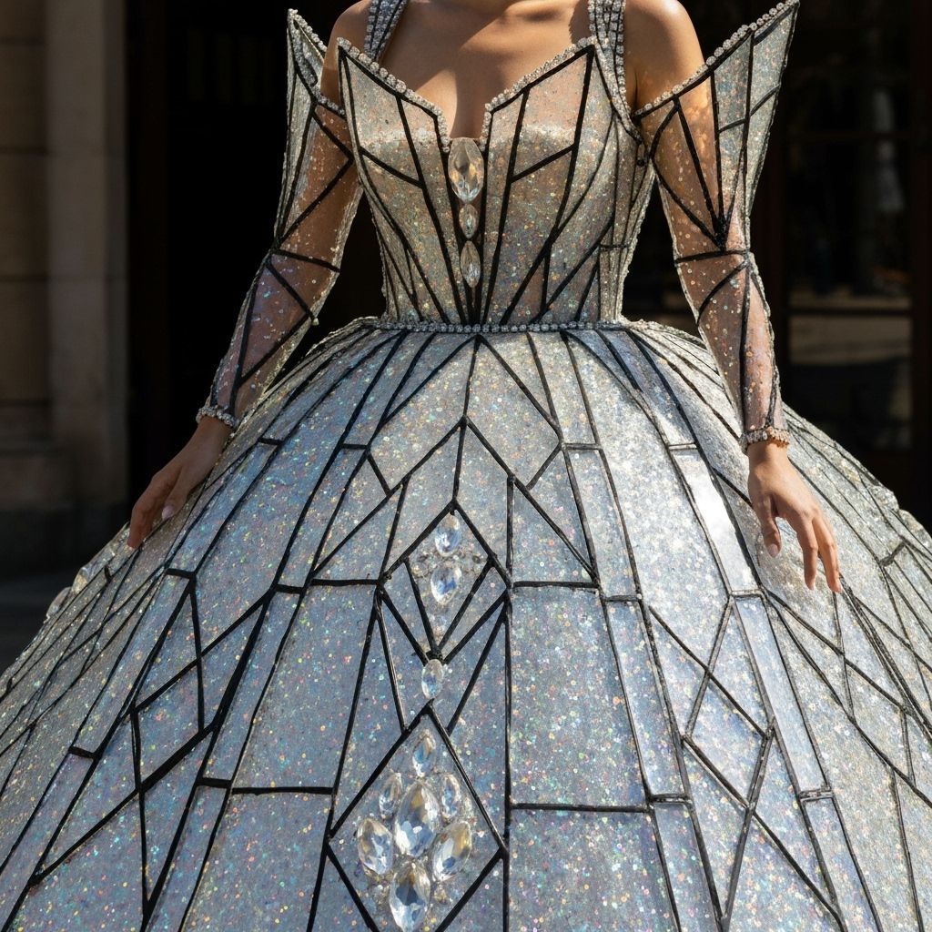 Avant-Garde Ballgown of Shimmering Glass and Crystal