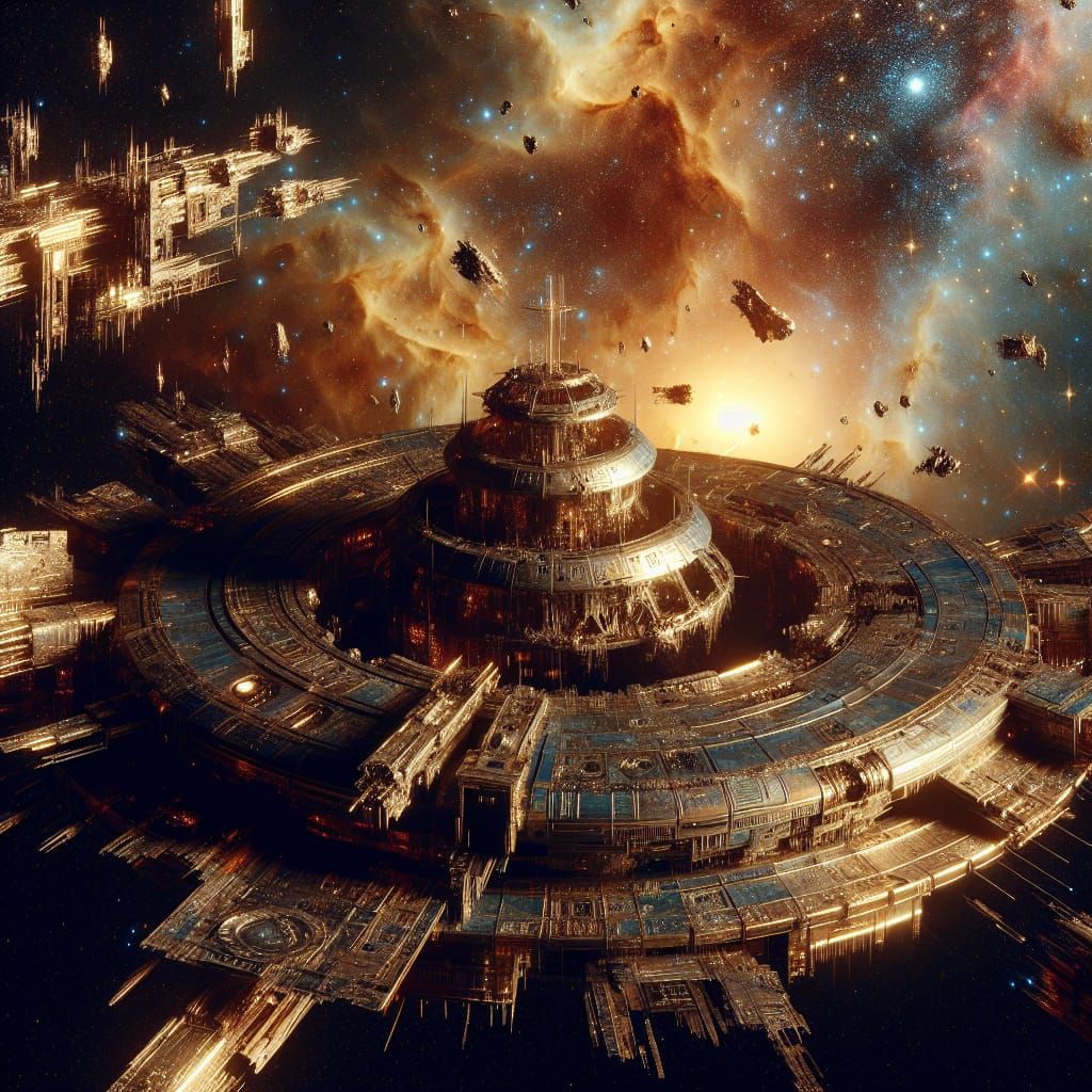 Floating Derelict Space Ship in Nebula