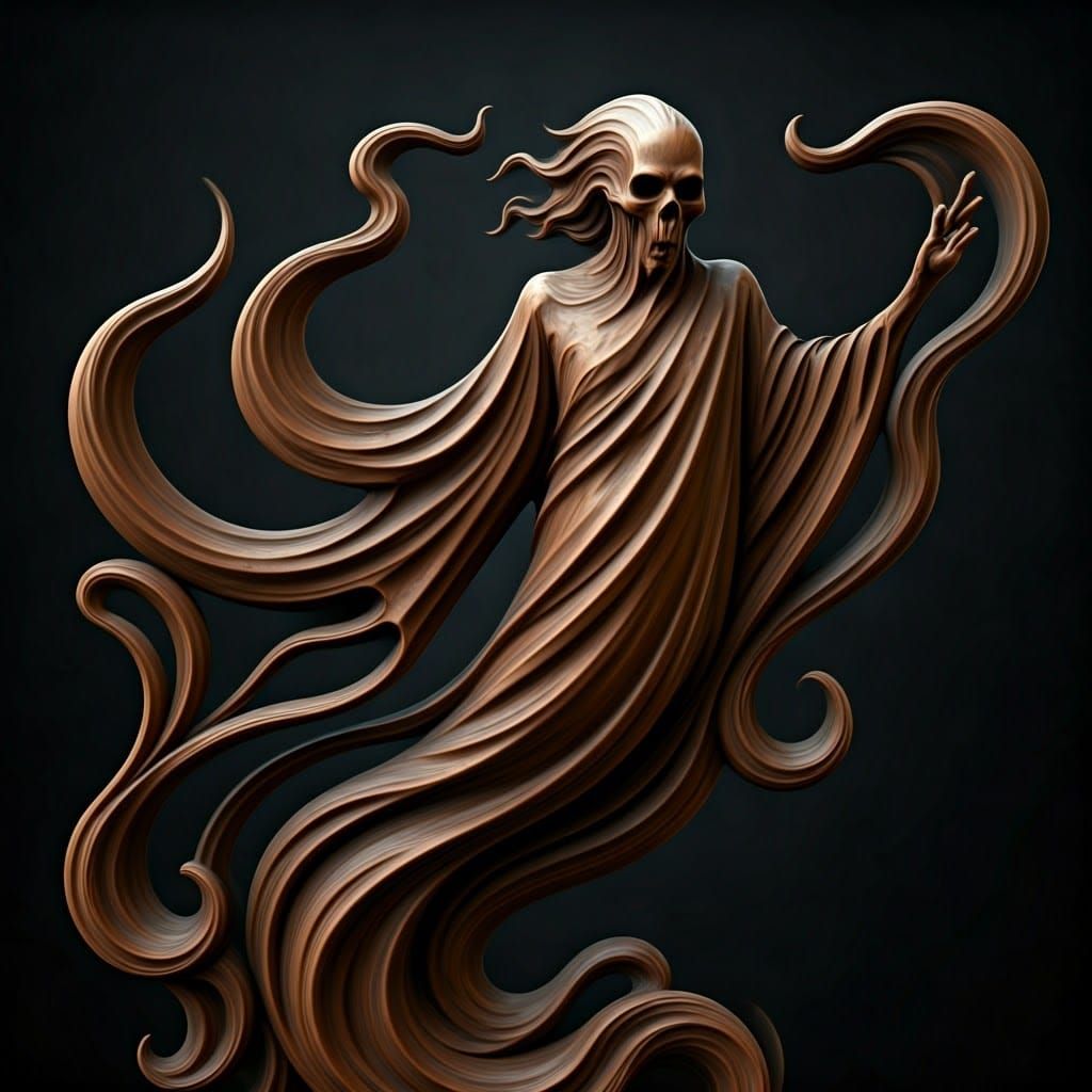 Ethereal Ghost in Ornate Wood Carving