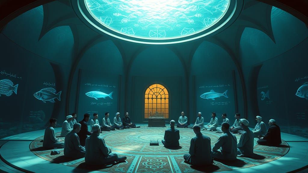 Underwater Prayer Hall with Bioluminescent Light