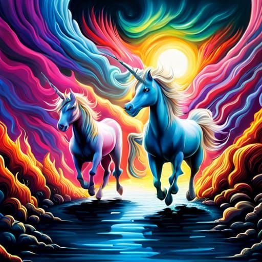 Wild Unicorns in Graffiti Street Art Style