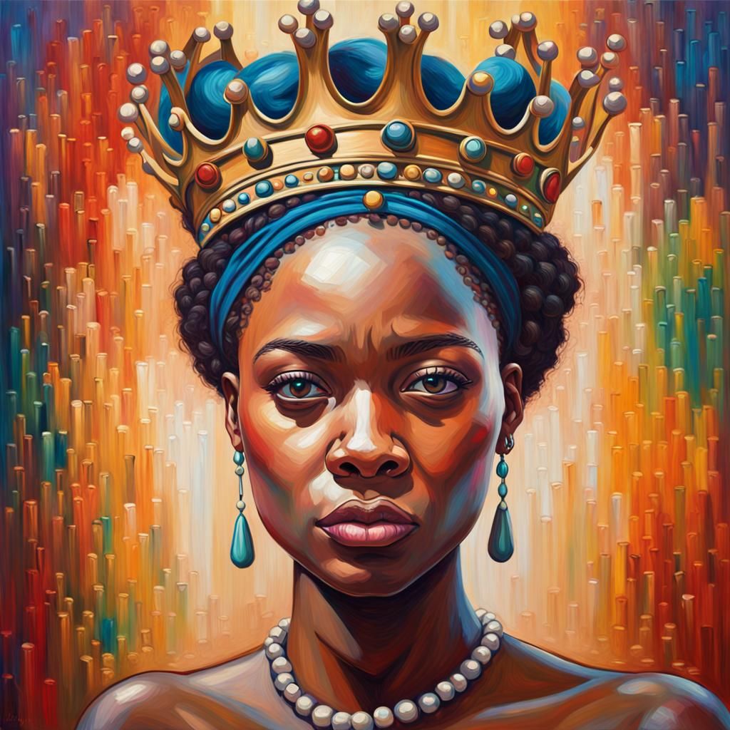 Hyperrealistic African Queen Portrait in Neo-Impressionism S...