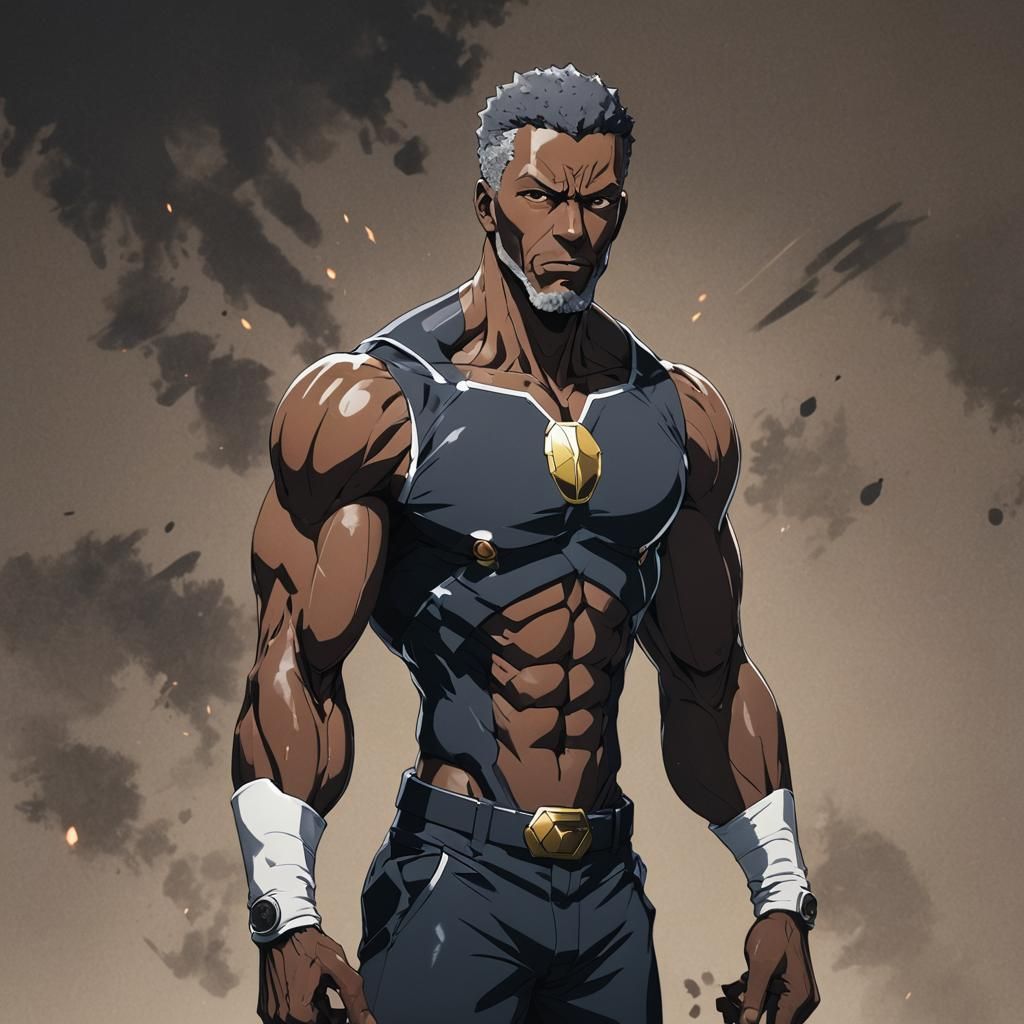 Anime-Style Portrait of a Strong Black Man