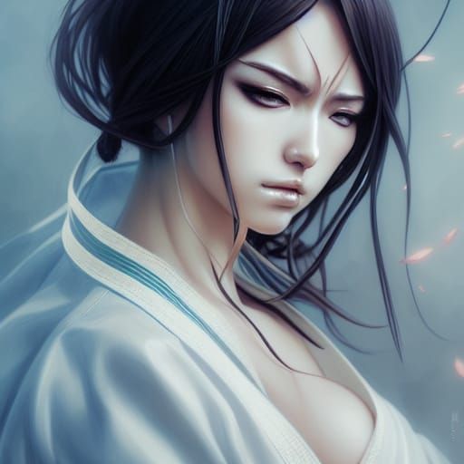 Anime Woman Practicing Karate in Digital Illustration