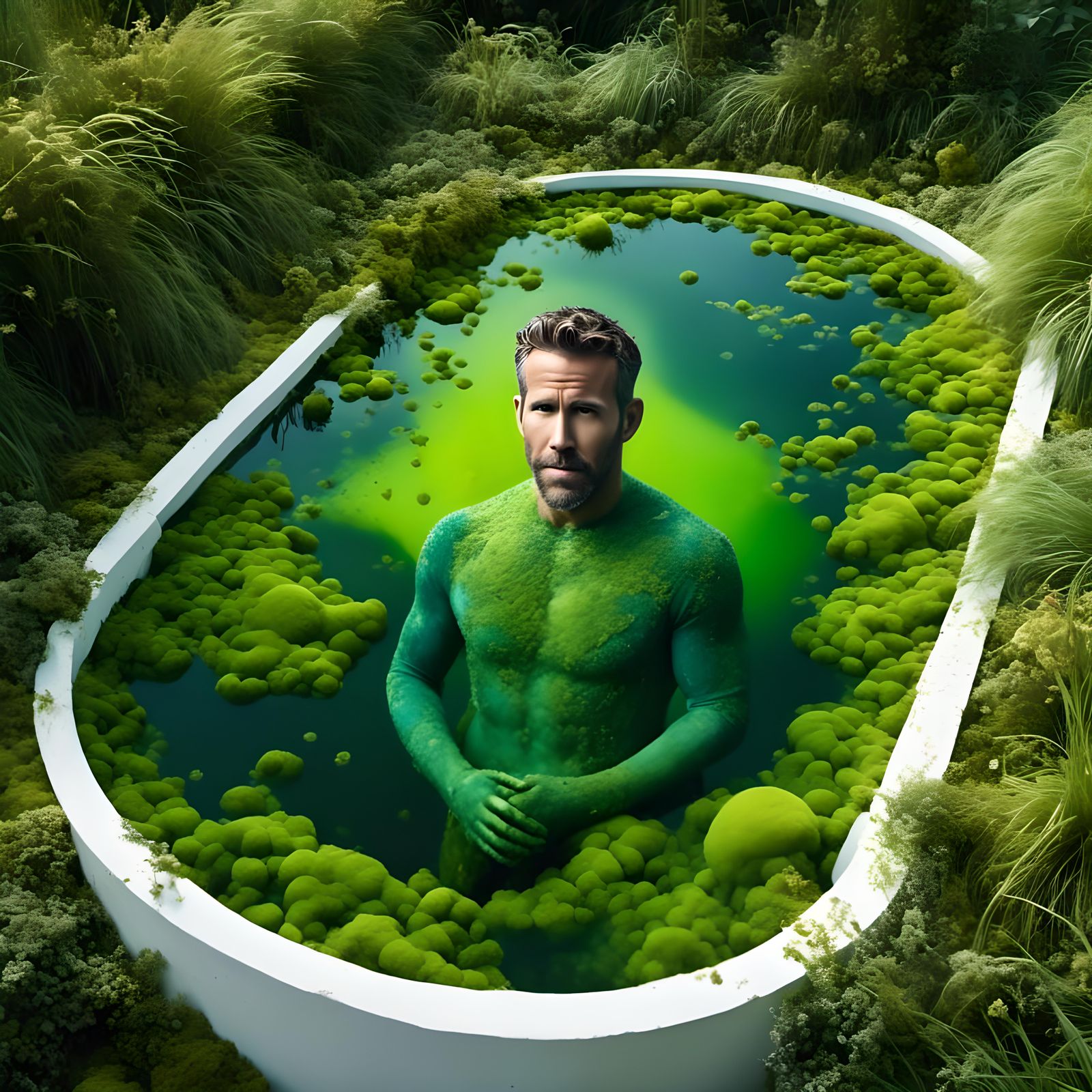 Ryan Reynolds in Algae Pool: An AI Portrait