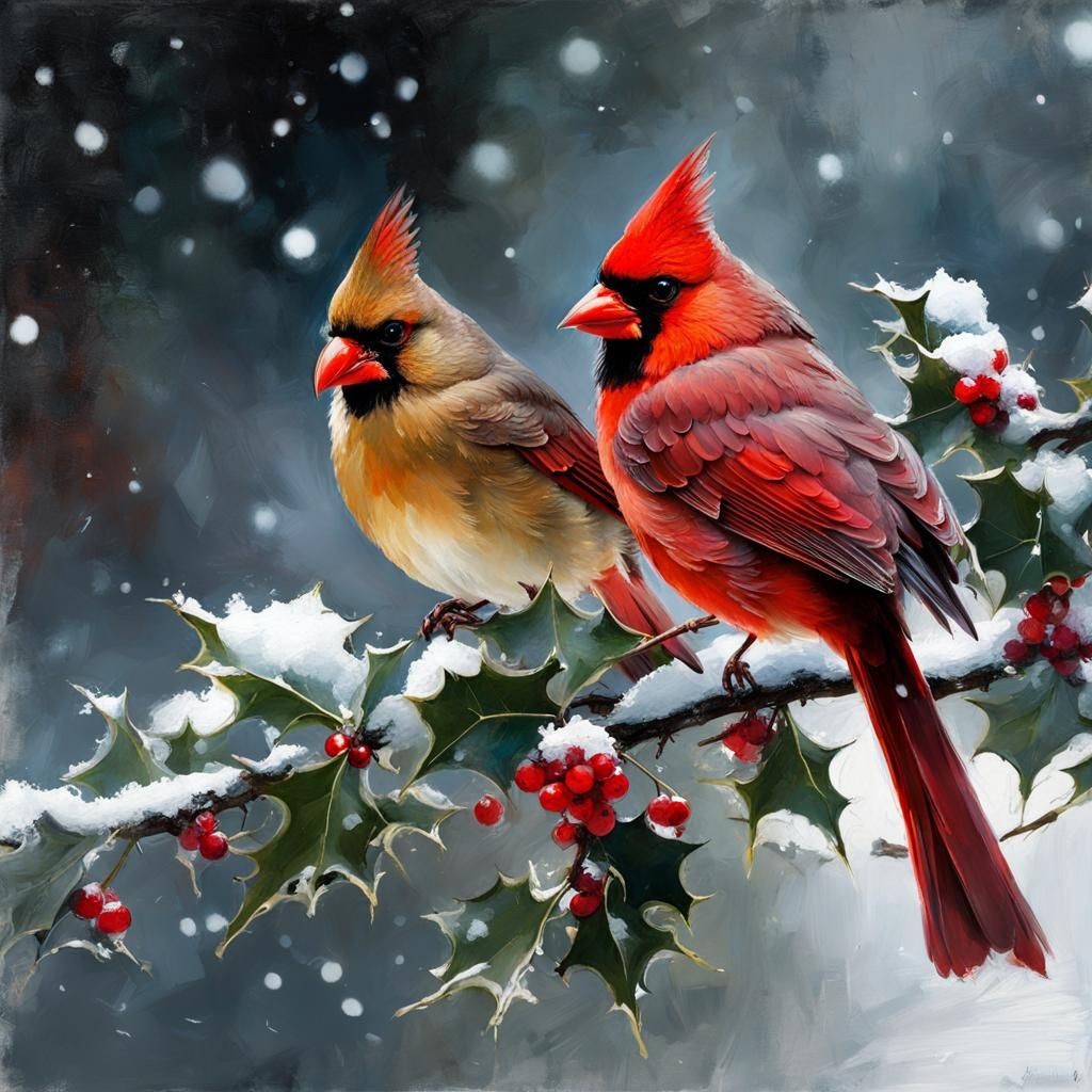 Cardinal in Snow: A Detailed Matte Painting