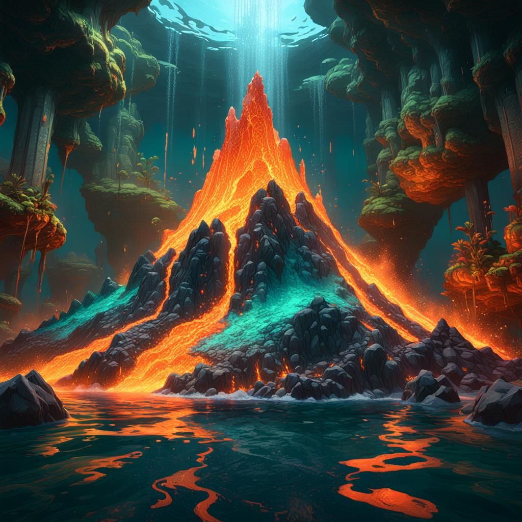 Underwater Volcano Eruption in Hyperdetailed Concept Art