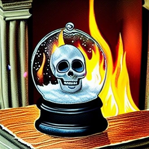 Sinister Skull Snow Globe with Firelight