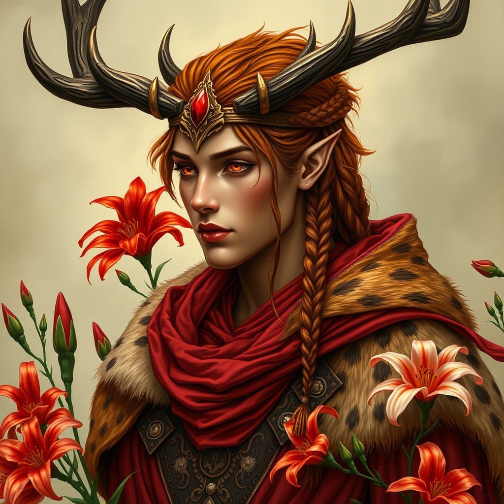 Genderfluid Stag Prince with Braided Copper Fire Hair