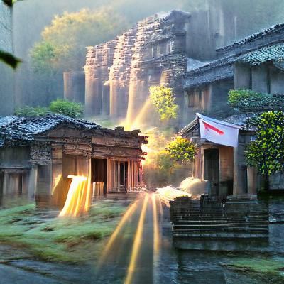 Sunrise Over Ancient Temples: A Waterfall of Light