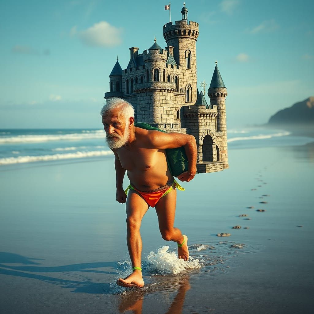 Neon Beach Wanderer with Castle Shell