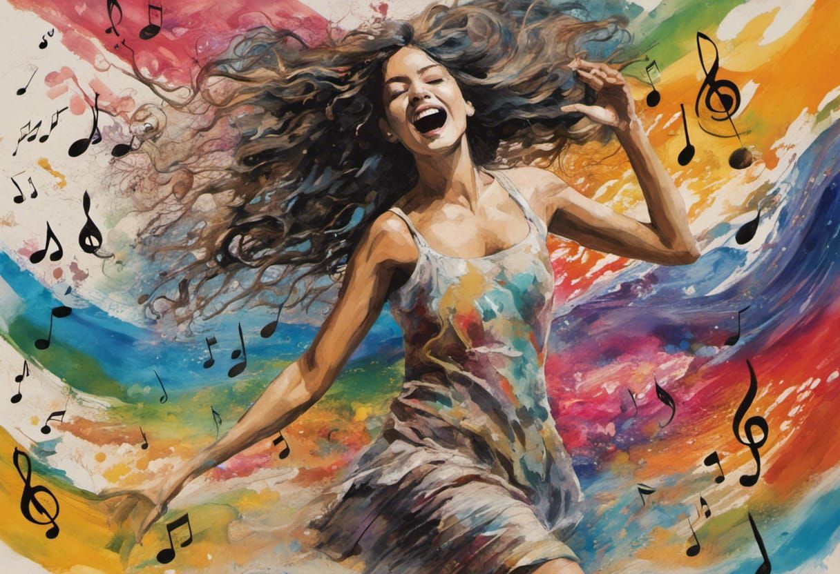 Dancing Girl in Elaborate Music Collage