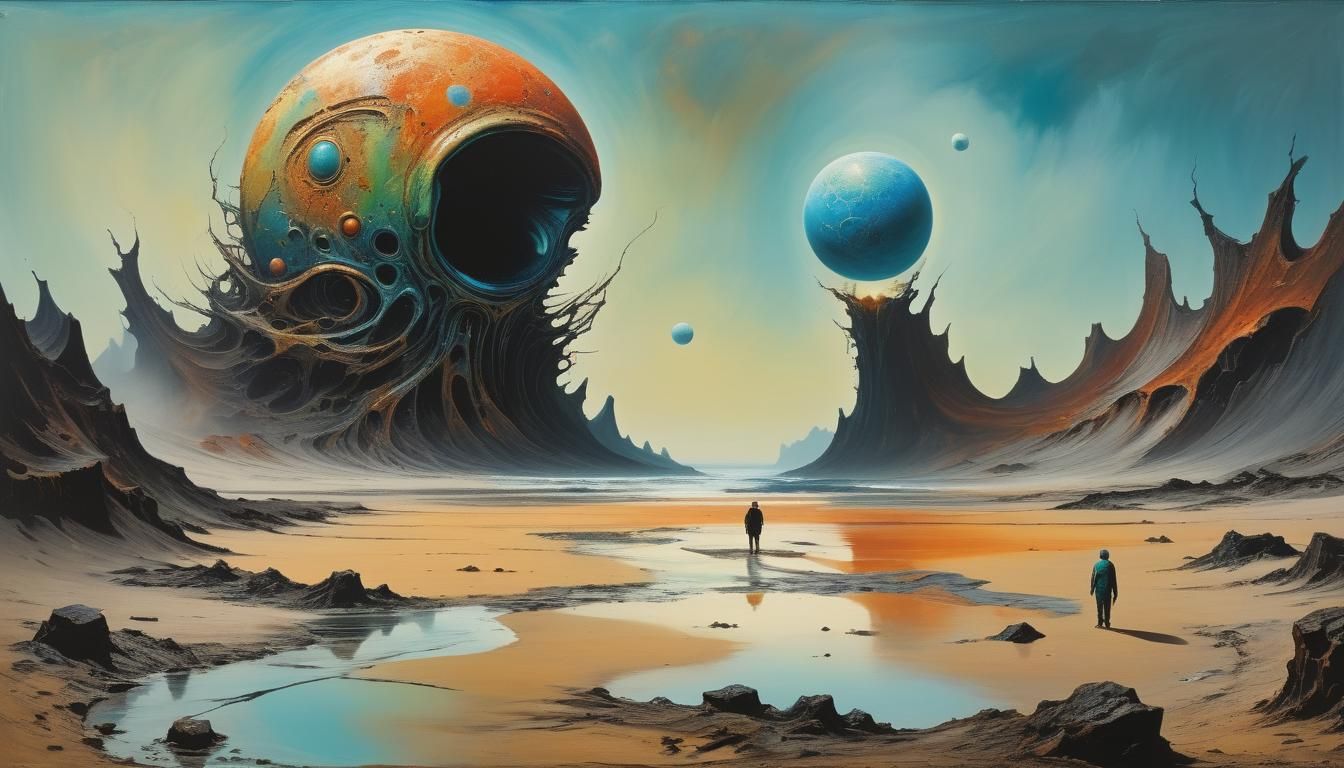 Alien Beachcomber: Surreal Impasto Art