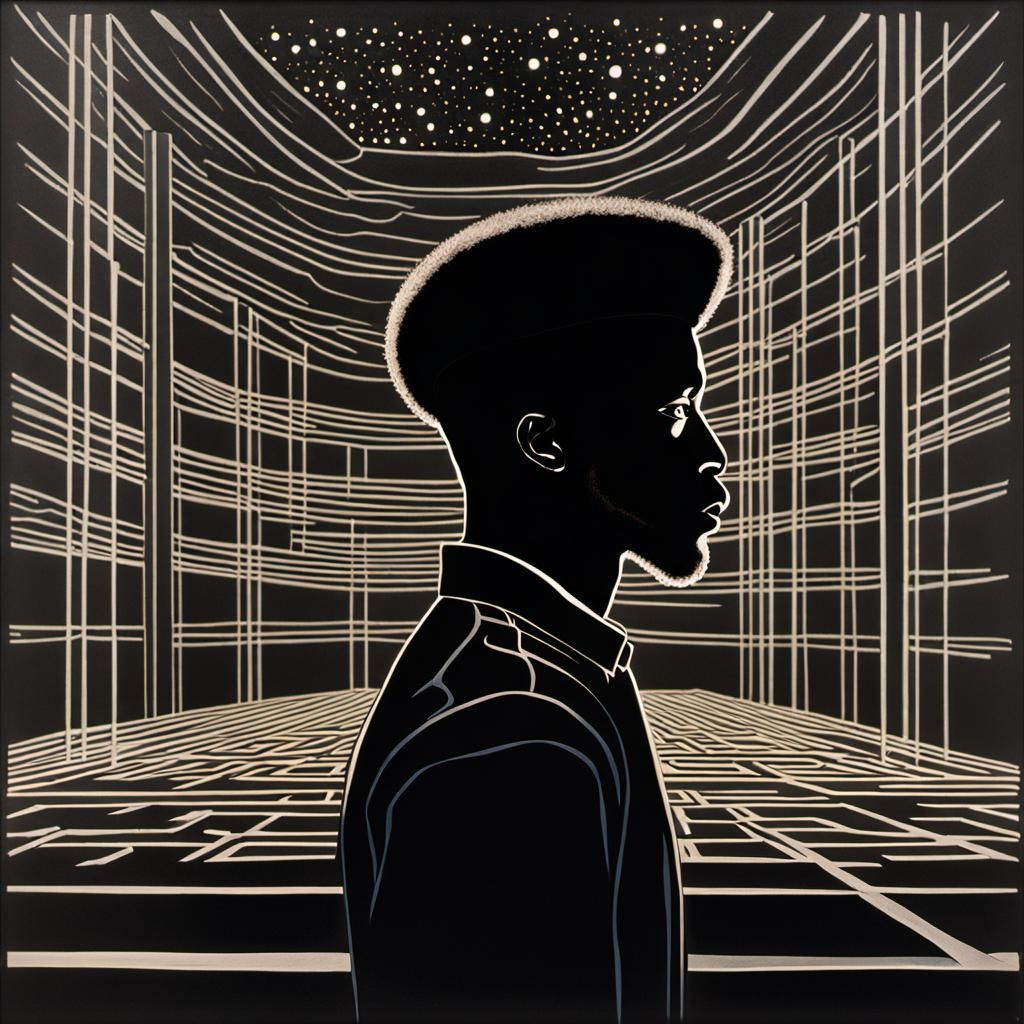 Afrofuturist Portrait of Man on Stage in Spotlight