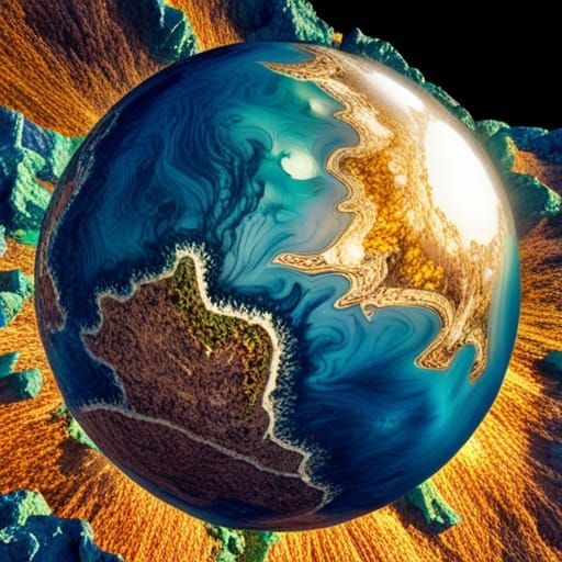 Hyperdetailed Copper Crystal Planet in Sunlight