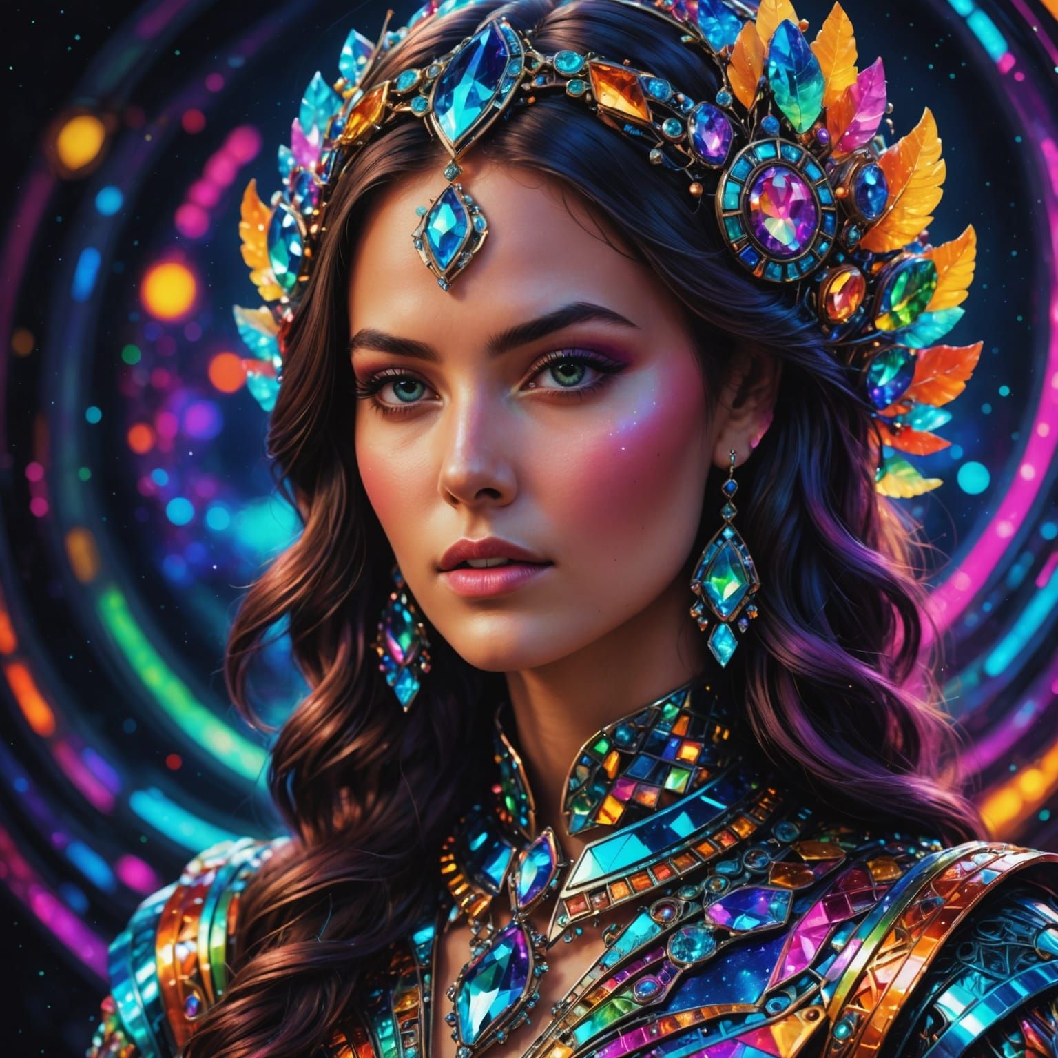 Woman in Bioluminescent Colors, Hyperrealistic Portrait