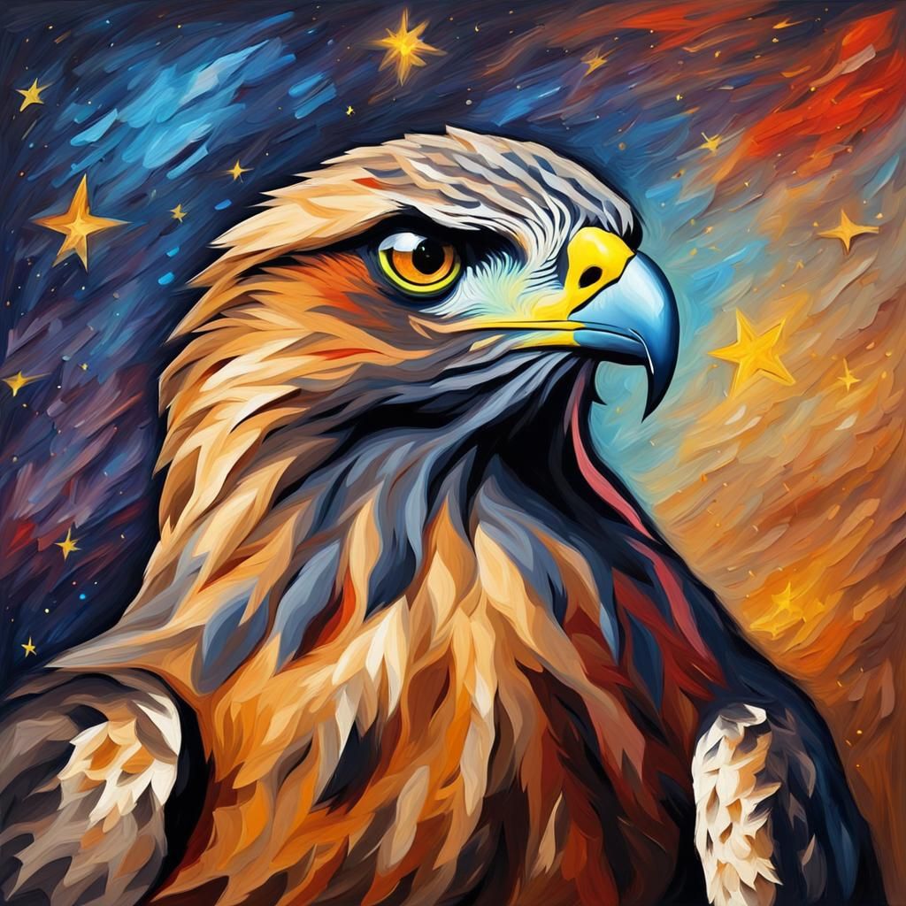 Hawk Portrait in Vivid Impasto Oil Paint Style