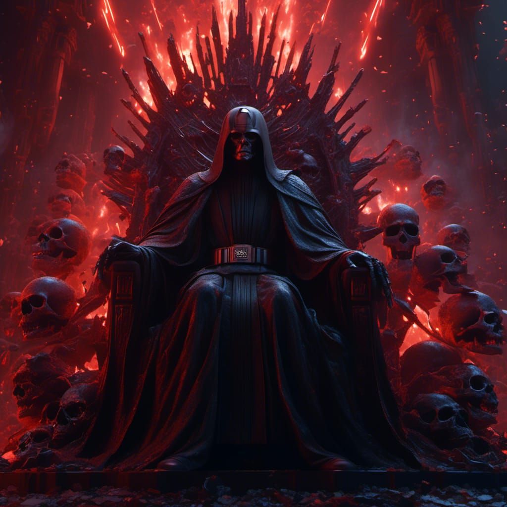 Emperor Palpatine on Skull Throne in Hyperreal Style