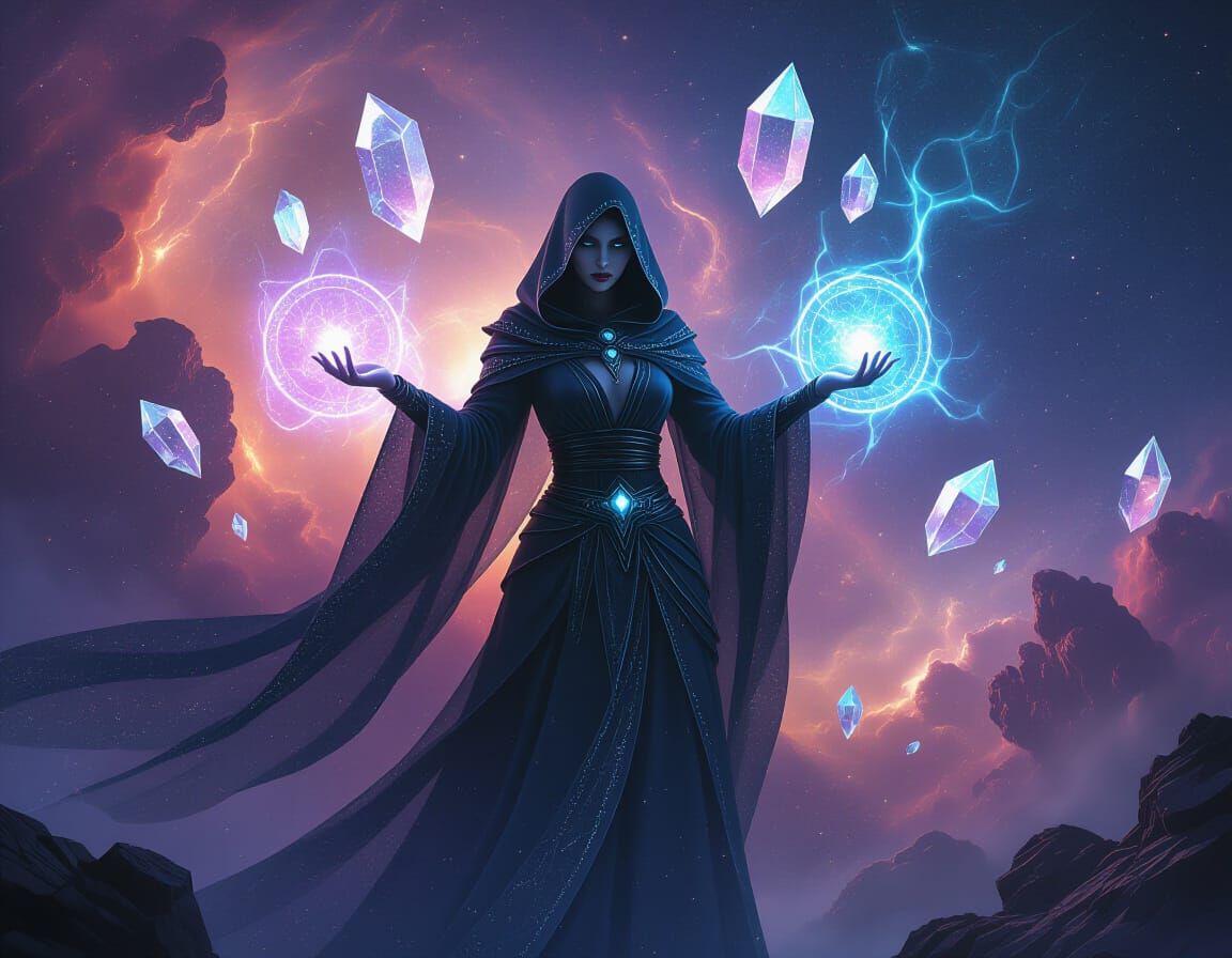 Celestial Sorceress Conjuring Cosmic Energy