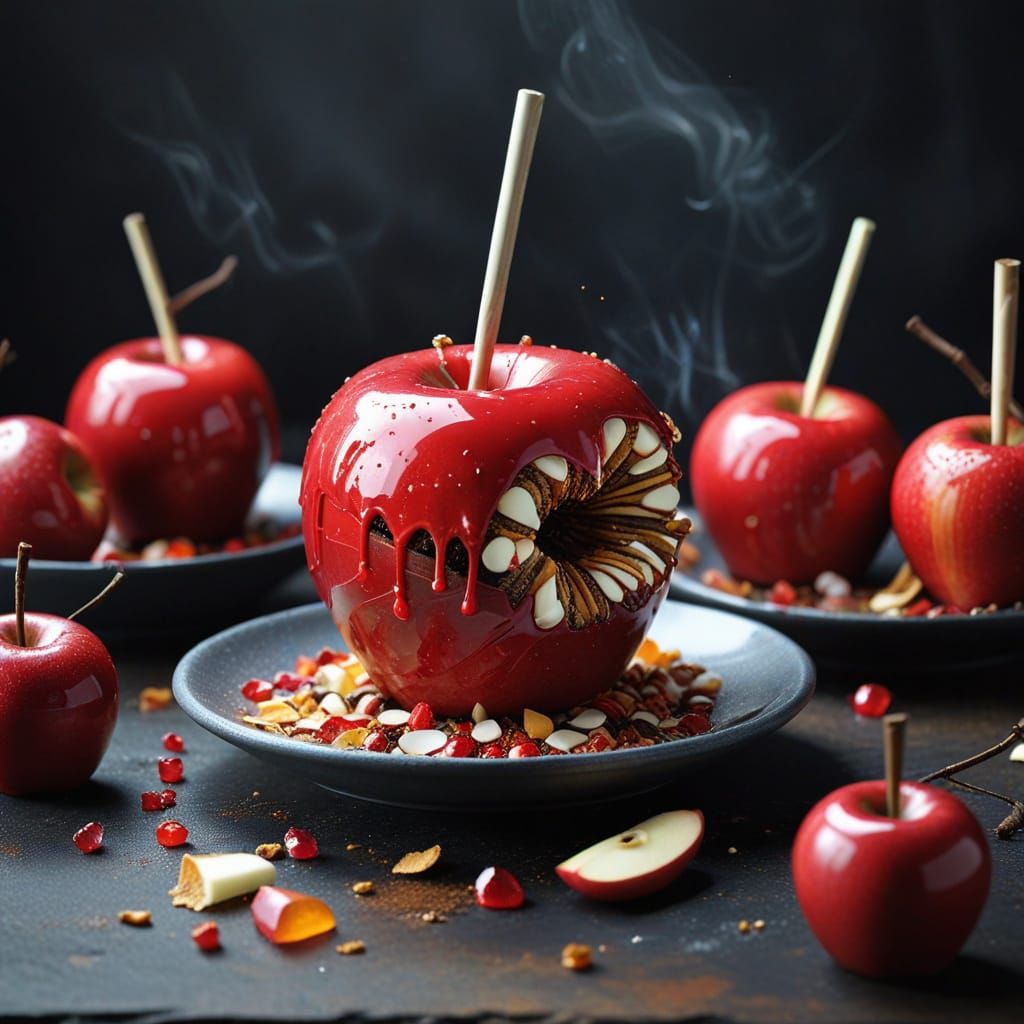 Magical Candy Apple Still Life in Whimsical Style