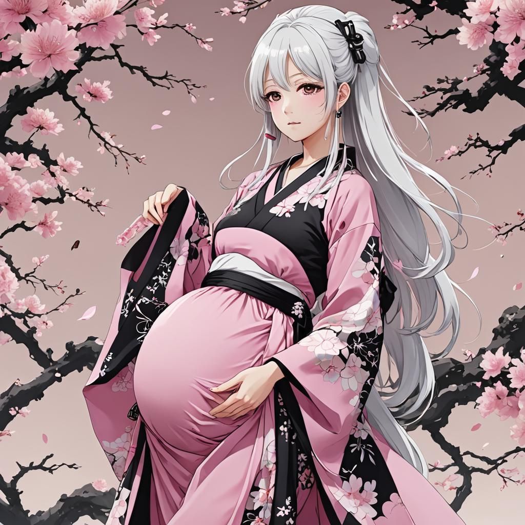 Pregnant Anime Character in Japanese Manga Style
