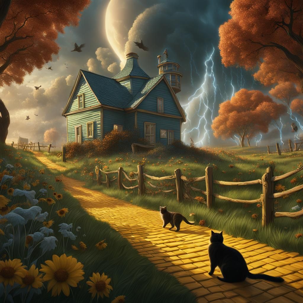 Cats in Oz Tornado: Fantasy Concept Art