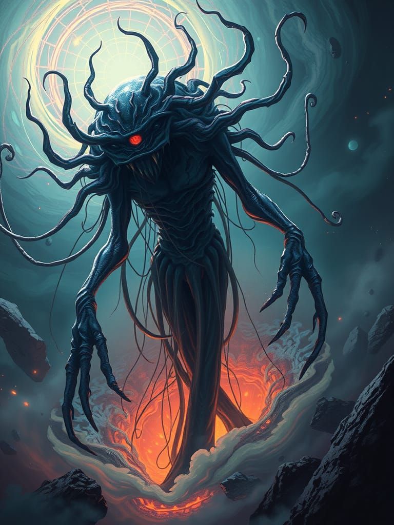 Ethereal Biomechanical Entity in a Dreamlike Vortex