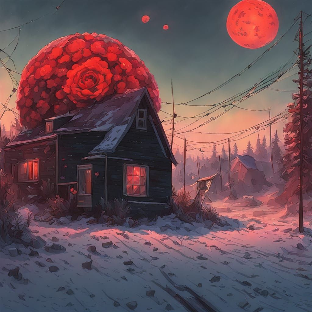 Glowing Red Roses in Snowy Night Scene