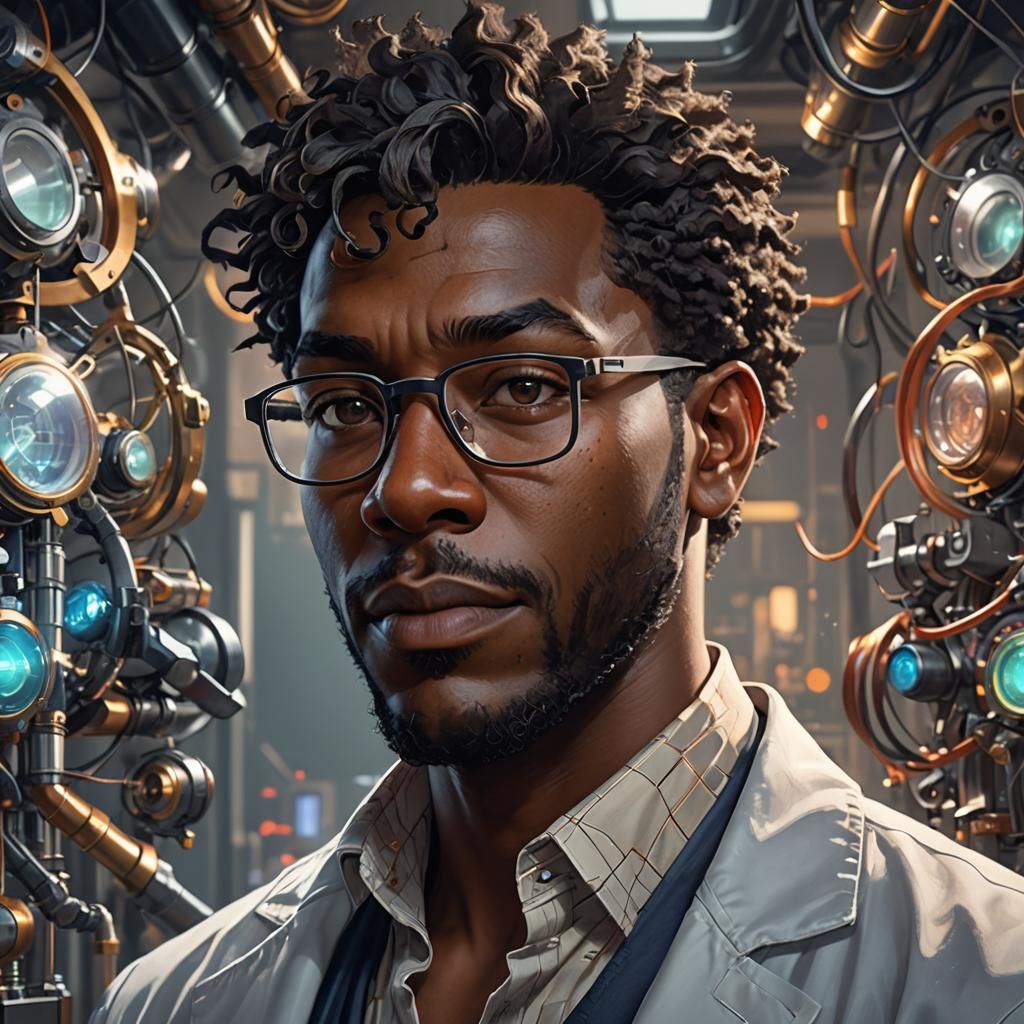 Detailed Portrait of a Black Scientist, Hyperdetailed Art